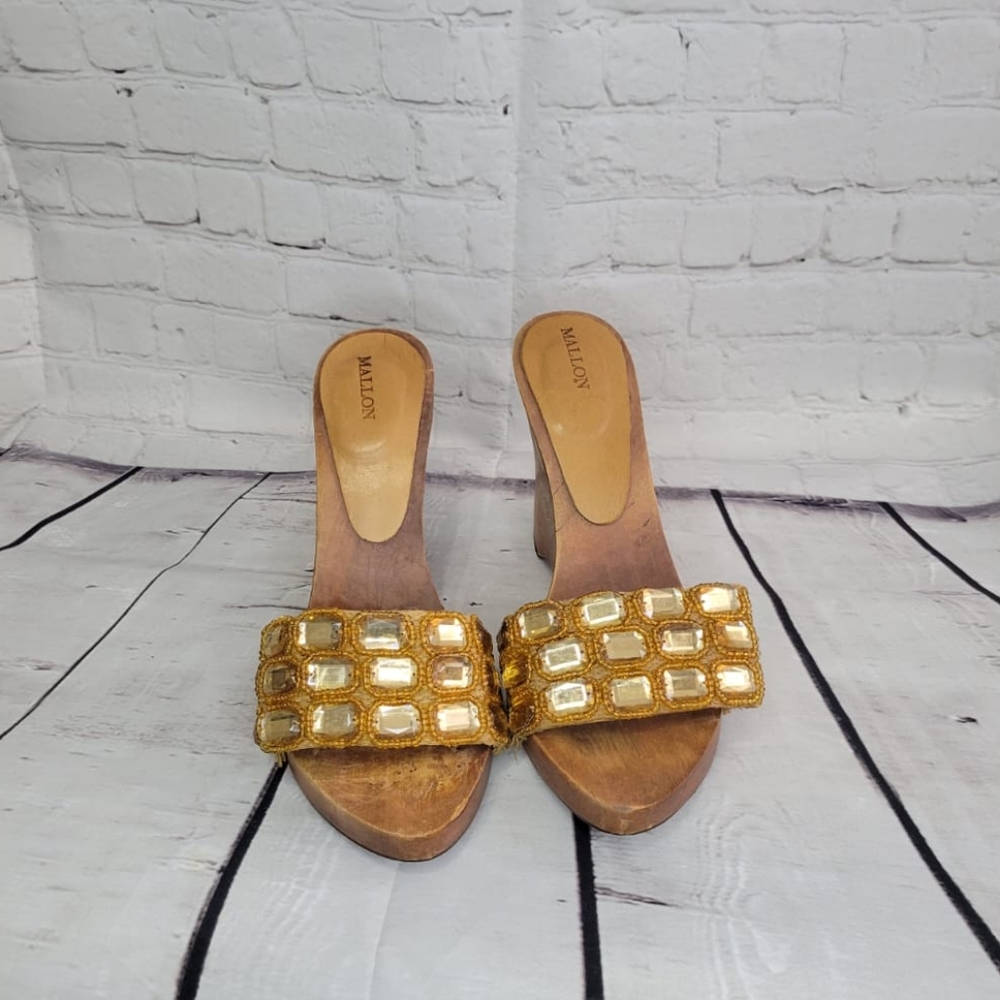 Mallon Gold Leather,Wood Heels